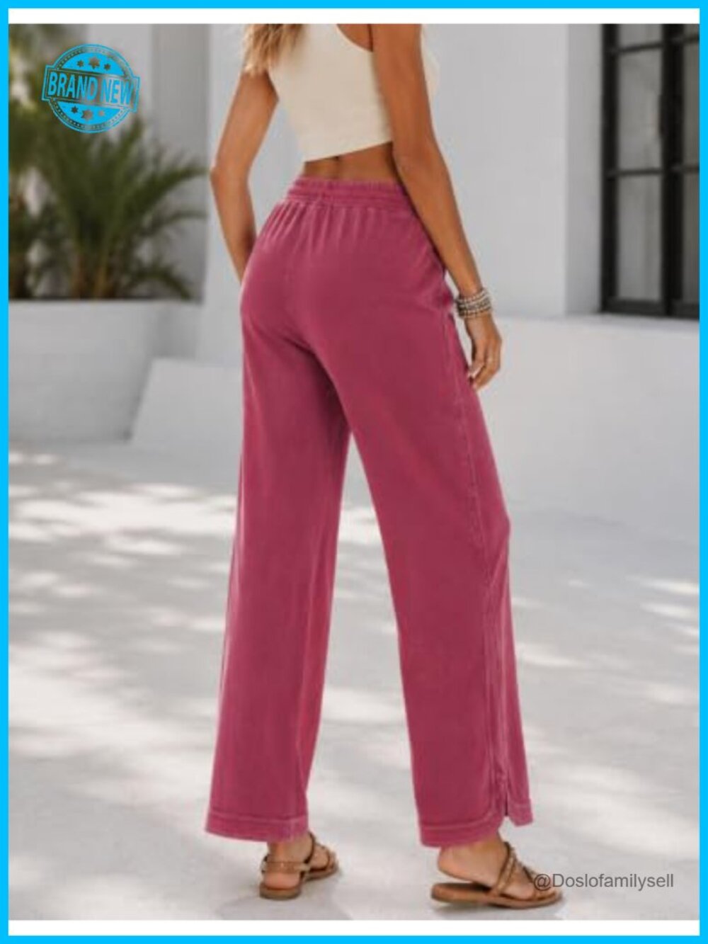 Acid Wash Wide Leg Sweatpants Drawstring High Rise - Picture 2 of 6